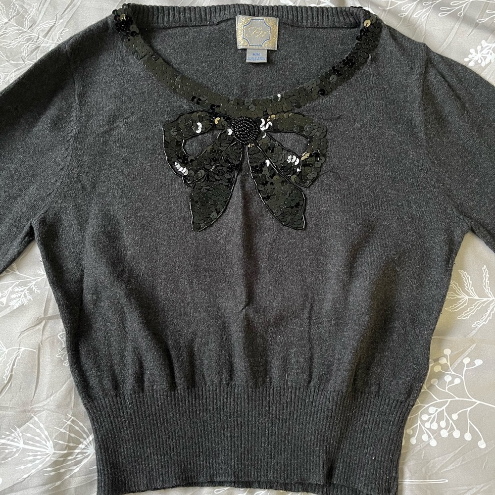 Black Sweater with Sequin Bow